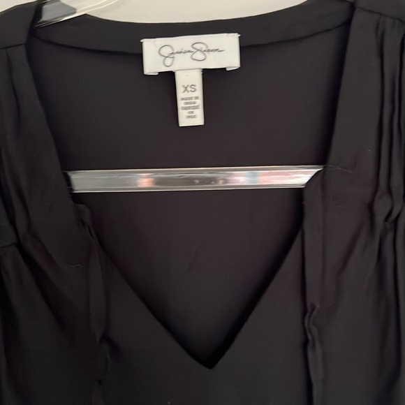 Jessica Simpson bell sleeve sheer black top vneck w ties women size xs - Picture 4 of 7